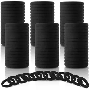 120PCS DWKFEOQ Black Hair Ties for Women Girls, Elastic Ponytail Holders, Cotton Seamless Hair Bands, No Damage for Thick Hair, 1.8 Inch in Diameter (Black)