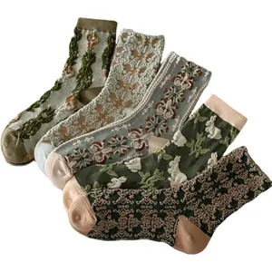 5 Pairs Womens Floral Cute Socks  Embroidered  Socks for Women Teens Cotton Cozy Ankle Sock