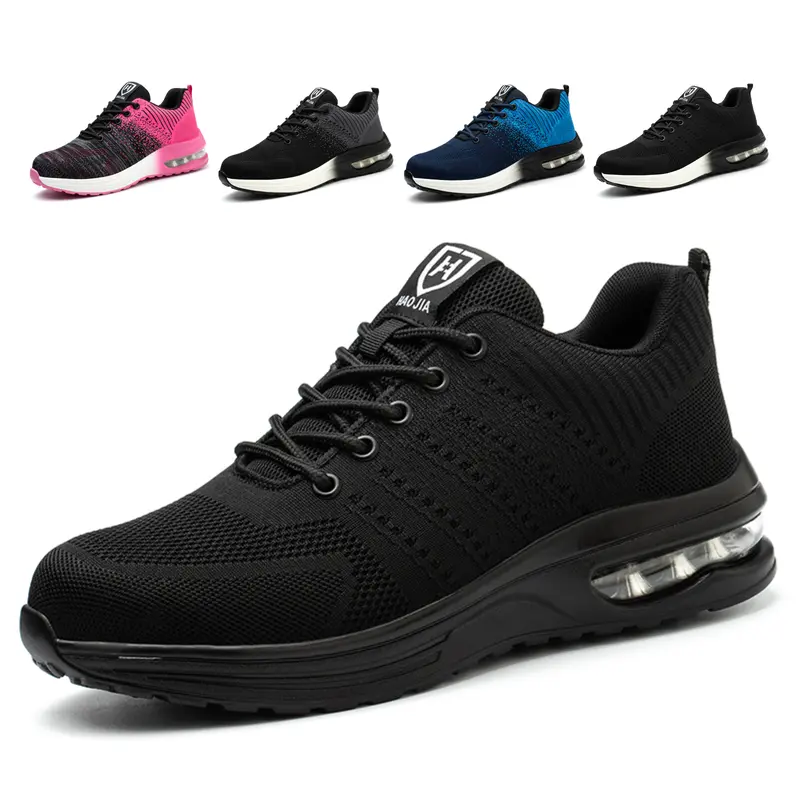 Unisex Steel Toe Work Protective Footwear - Closed Round Toe, Mesh Lace-Up, Lightweight, Slip-Resistant Rubber Sole, Plain Synthetic, Air Cushion Walking Shoes for Women, Outdoor Use with Kevlar