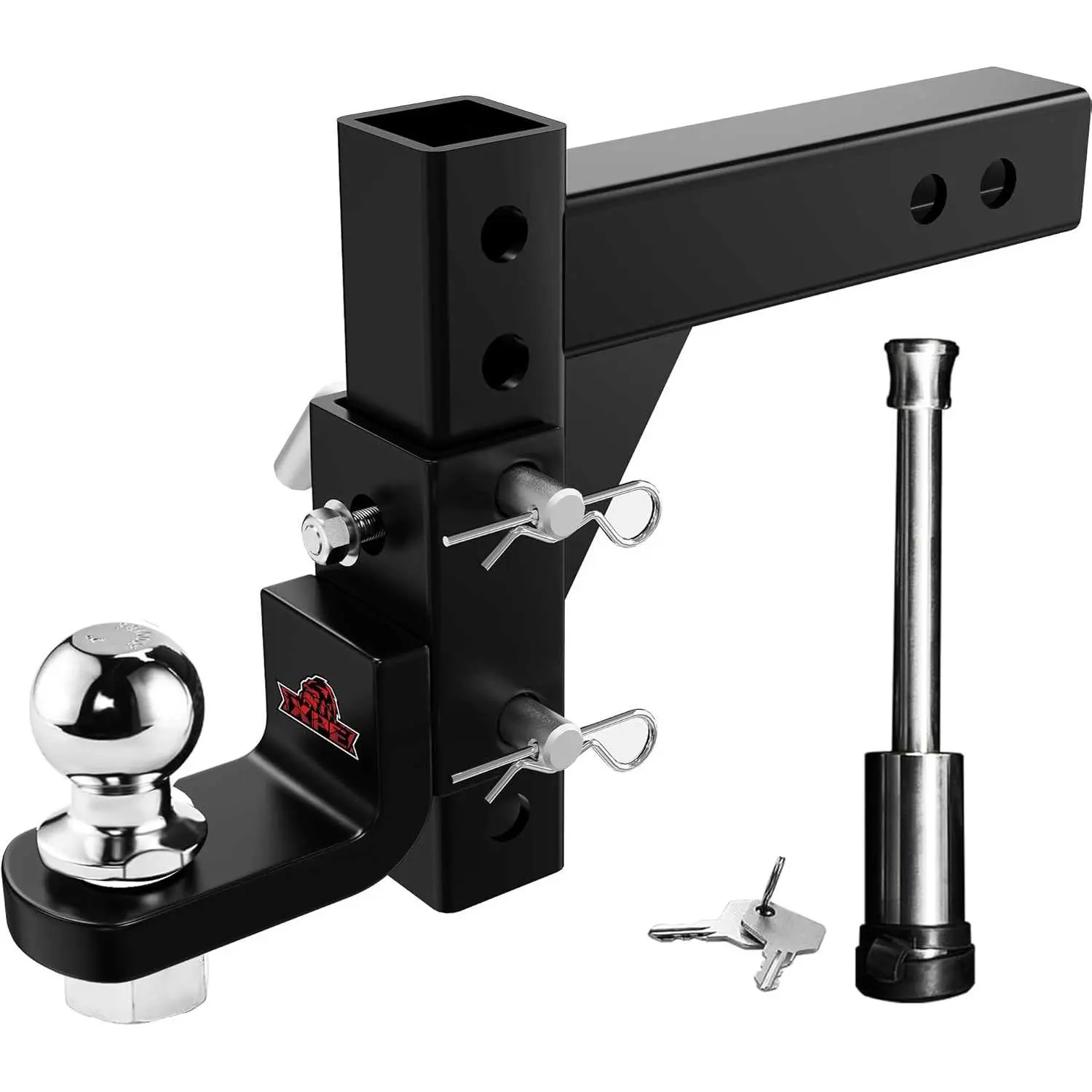 XPE Adjustable Trailer Hitch, Fits 2.0" Receiver, Anti-Rattle Ball Mount with Lock, 9-1/2" Drop & 8-1/4" Rise, Heavy Duty Tow Hitch for Trucks, SUVs, RVs