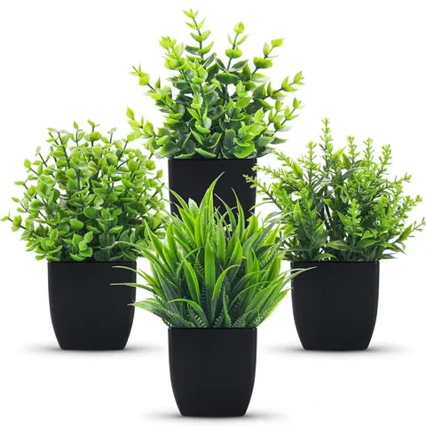 Artificial Potted Plant Set, 4-Count Faux Plants with Pots, Artificial Faux Greenery, Decorative Artificial Plants, Fake Plants for Home and Office Shelf Decor, Garden Ornaments