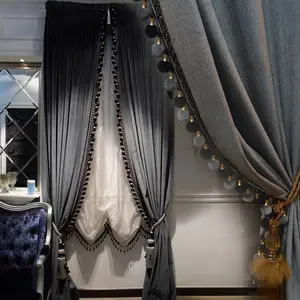 Luxury Pom Poms  for Living Room Blackout  2 Panels s Set Luxury Tassel Bedroom s (Iron Grey, (50Wx96L)x2)