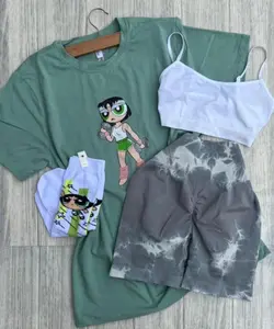 Only T-shirt included, socks and accessories not for sale, Powerpuff Girls GYM Tee, Minimalist Cartoon Shirts, Retro Vibe, Soft Cotton, Streetwear Essential, Cute Fit