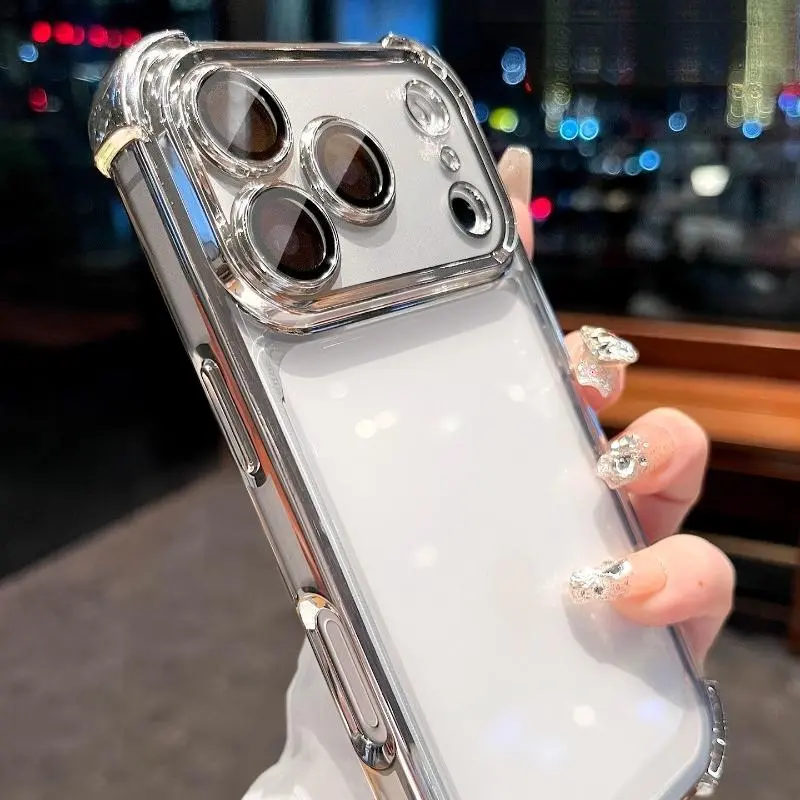 Luxury Electroplated Clear Case for iPhone 18 Pro Max 17 Pro Max 17 16 15 14 13 Series | Built-in Camera Lens Glass Protector Airbag Corner TPU PC Cover,Phone Case for iPhone 18 Pro Max 17 Pro Max