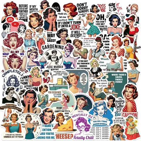 50 Cartoon Women Quote Graffiti Stickers, Decorative Guitar Notebook Luggage Decals, DIY Waterproof Sticker Set, Ca Prop 65 Compliant, Funny Stickers, Sticker Packs