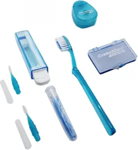 Oral care ColdentCare K-147 Orthodontic Oral Care Kit Blue Travel Size with Toothbrush Wax Floss Threaders Interdental Brushes & Case for Effective Cleaning - Bristle