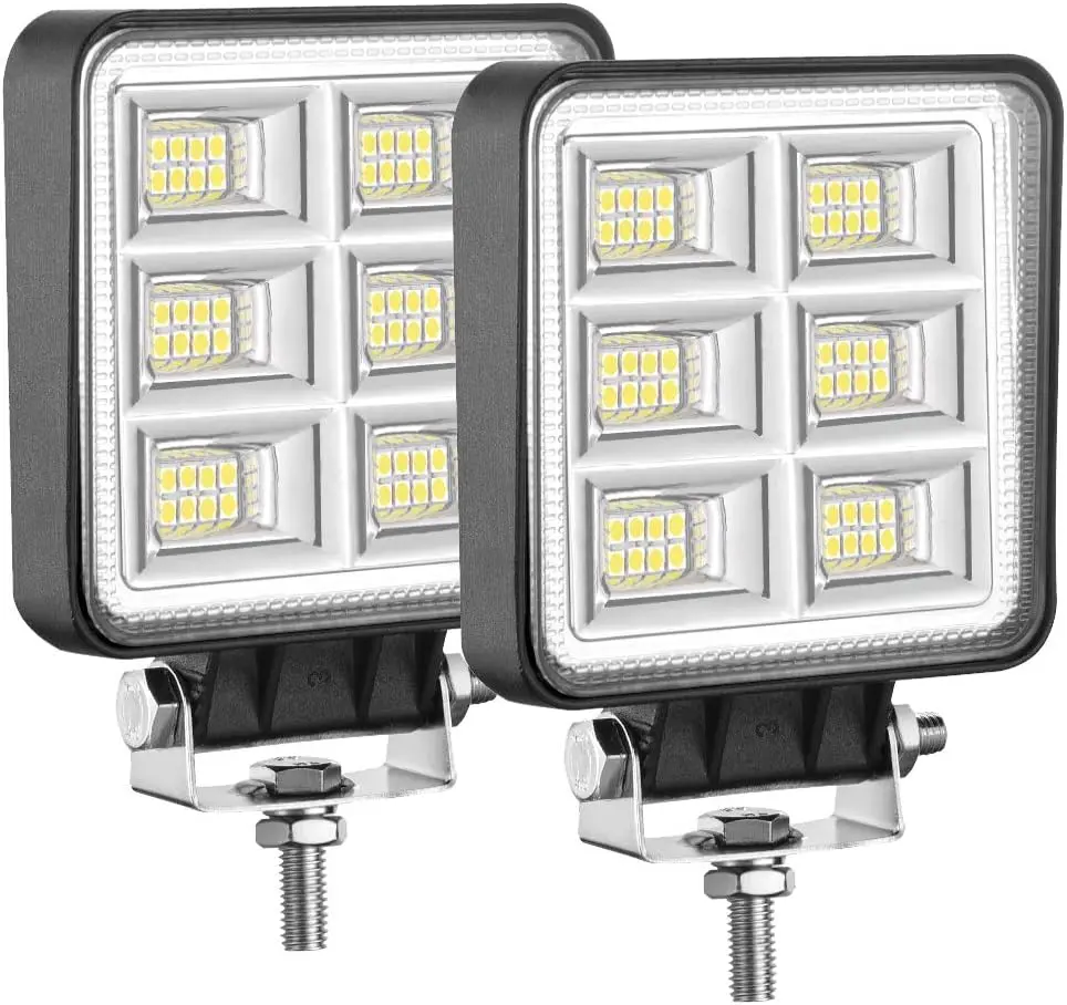LED Tractor Lights 2 Pcs 4 Inch Flood 12V Square LED Driving Work Lights for Truck Equipment Vehicle Off Road Backup Boat