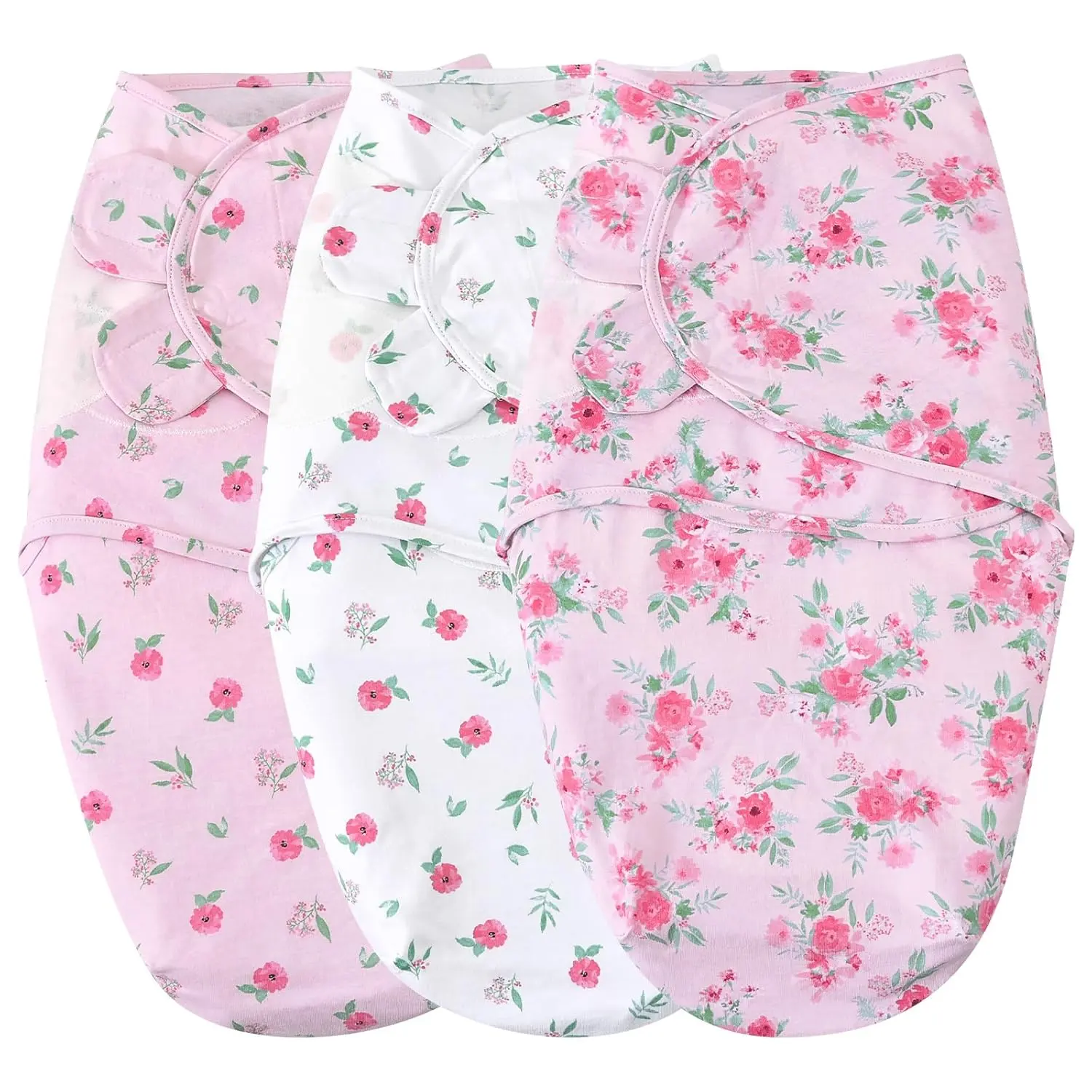 100% Cotton 3 Pack Baby Swaddle Wrap for 0-3 Months, Soft Breathable Swaddle Blanket for Newborn Infant, Adjustable Baby Wrap Sleep Sacks for Girls, Newborn Essentials, Floral