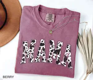 Comfort Colors Mama Pink Cow Western T-shirt, Western Mama T-Shirt, Retro Mama Varsity Shirt, gift for mothers Day, Women's T-Shirt
