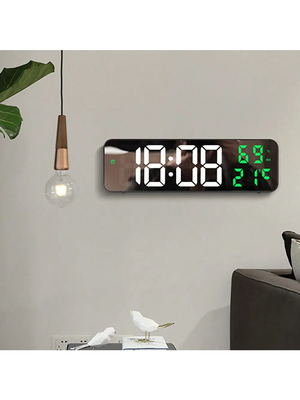 【Christmas Gift】Modern Rectangle Digital LED Display Wall Clock - Plastic Wall-Mounted Indoor Home Decor, Large Screen, Time-Temp-Humi Display, Electronic Alarm, USB Power Ready Indoor Furniture Accessory
