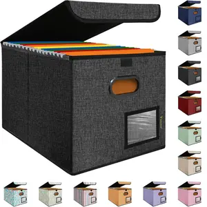 BALEINE File Organizer Box with Lid, Collapsible File Folder Organizer with Plastic Slide, Hanging File Folder Box for Office Document Storage (1 Pack, Black)