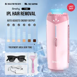Amifiy Professional IPL Hair Removal Device with Ice Cooling Home Use Epilator for Women Adjustable 3 Energy Levels 2 Modes Face Body Includes Razor Glasses - Personal Care Appliances