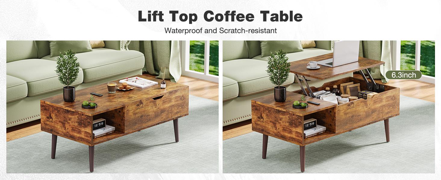 Coffee Table,Lift Top Coffee Tables for Living Room,Rising Tabletop Wood Dining Center Tables with Storage Shelf and Hidden Compartment