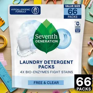 Free & Clear Laundry Detergent Pacs 66ct - Hypoallergenic HE Compatible, for Sensitive Skin, 66 Count, Seventh Generation
