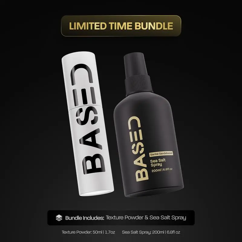 BASED Texture Essentials Bundle: Texturizing Powder & Sea Salt Spray - Lightweight Volume, Matte Finish, Natural Texture with Kelp & B5, Medium Hold for Short to Medium Hair, Paraben Free