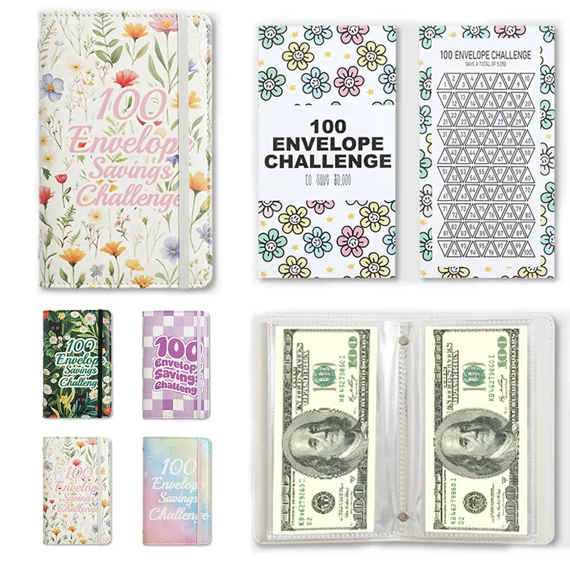 GOFAVE 100-day money-saving challenge coin envelopes budget binder, mini set of 100 envelopes, easily save $5,050 in a fun way, ring-bound budget binder, budget planner, money-saving storage pouch, monthly bill organizer clip, card sleeves, wallet