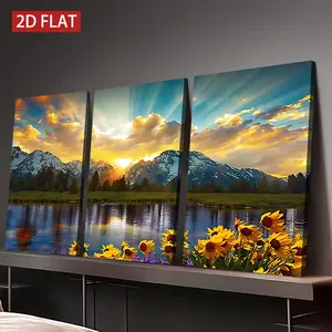 3 Pcs Snow Mountain Lake Sunflower Canvas Art, Solid Wood Frame High-Definition Print, Modern Natural Style Wall Decor for Bedroom Living Room