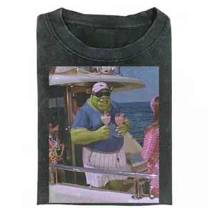 Shrek Vacation Graphic Tee, Shrek in Vacation Mode Shirt, Shrek with Drinks Graphic Tee, Funny Shrek Shirt, Meme Shirt, Gift for Men, Gift for Women, Crew Neck T-shirt, Trending T-shirt