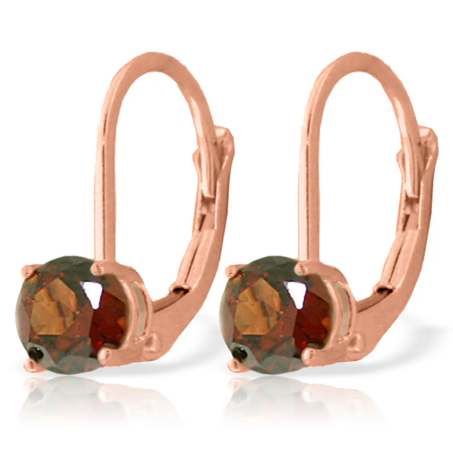14k Rose Gold Leverback Earrings with Garnet
