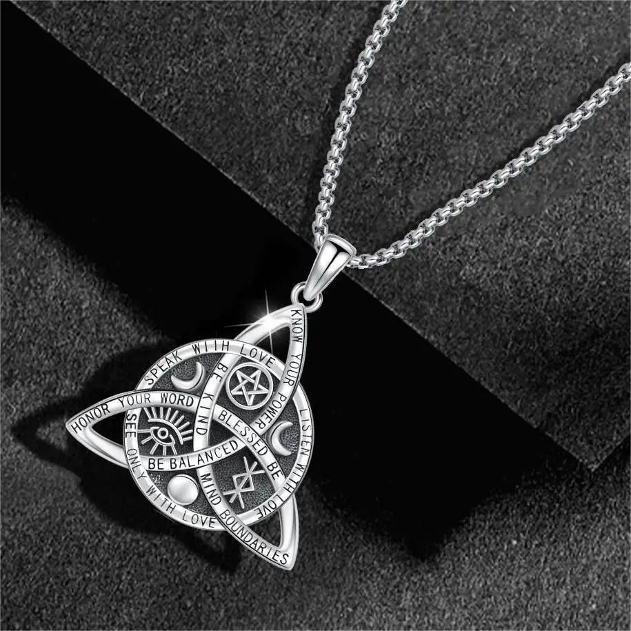 DRINSPER 925 Silver Vintage Celtic Knot Pendant Necklace, S925 Sterling Silver Triquetra Necklace, Nudo De Bruja Plata Triquetra Amuleto, Simple Desig