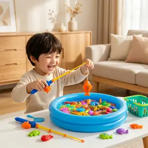 Summer Magnetic Fishing Toys for Kids, 49PCS Outdoor Pool Water Game with 2 Fishing Rods, 41 Sea Creatures, Inflatable Pool, Educational Toy for Toddlers 3-8, Birthday Gift