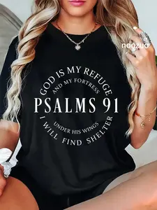 100% Cotton Unisex Psalms 91 Christian Blessed Christ Jesus T-Shirt Christ Christian Tops Casual Top
