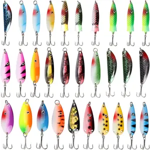 Fishing Spoons Lures Kit 30 count Hard Metal Colorful Spinner Baits Casting Trolling Trout Spoon Fishing Lures for Bass Salmon Pike Walleye