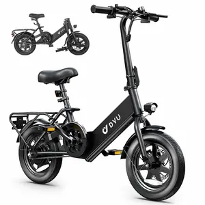 DYU e-Bike 14/16-inch adult folding, 30+ miles, top speed 25 km/h e-bike, 36V7.5Ah high energy battery, front and rear disc brake design LED display portable e-scooter, can carry 2-person e-bike