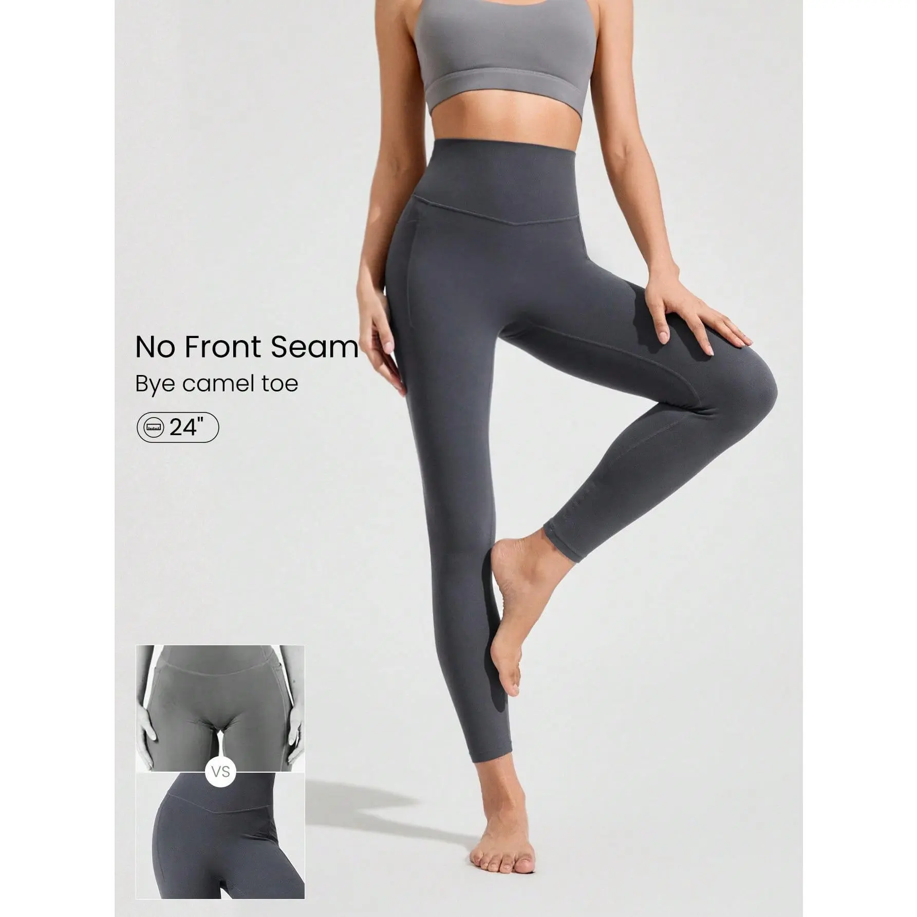 GLOWMODE 24" FeatherFit™ Soft Slay Sweat-Wicking Stretchy No Front Seam Ultra High-Rise Waist Leggings With Side Pockets Low-Impact Yoga Pilates Barre Studio Daily Casual Wear