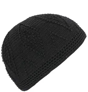 Men's Islamic Knitted Cotton Geometric Kufi - Black