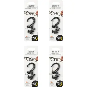 Nite Ize Figure 9 Carabiner Rope Tightener - Heavy-Duty Carabiner Clip - Cord & Rope Tightener with Wire Gate - Carabiner Camping Accessories & Tent Essentials - Small, Black (4 Pack)