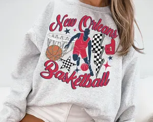 Retro Groovy New Orleans Pelican Crewneck Sweatshirt T-shirt Pelicans Sweater Pelicans T-shirt New Orleans Basketball Fan Shirt