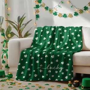 St. Patrick's Day Flannel Blanket Throw, Irish Clover Shamrock Green Soft Fuzzy Plush Cozy Fleece Blankets for Couch Sofa Bed Lounging, Ideal Gifts for Kids Adults Self, 50x60