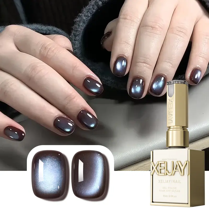 XEIJAYI 15ML TPO-HEMA Free M161 Luminous Cat Eye Magnetic Gel Polish, Super Bright Finish Patting Liquid for Gradient Effect, LED-UV Compatible Supply for Salon, Square Nail Flower-Ready DIY Nails at Home