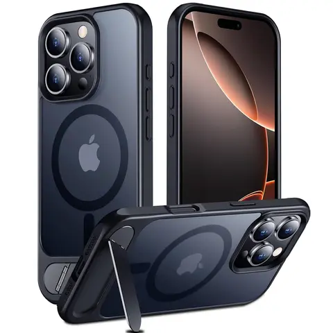 For iPhone 18 Pro Max, 17 Air, 16, 15, 14 Plus, 13 Pro Max Matte Case, Heavy Duty Shockproof Kickstand Cover, MagSafe Compatible