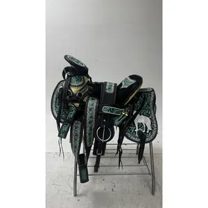 Charro Saddle – Black & Emerald “Rey del Campo” Design (15.5”)