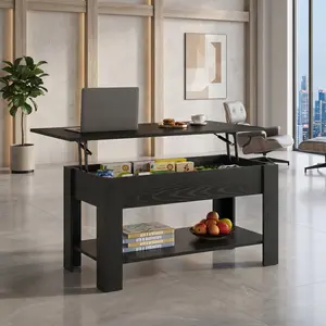 Rustic Lift Top Coffee Table, 39 Inch Multifunctional Center Table with Hidden Compartment and Open Storage Shelf, Space Saving Wooden Accent Table, Adjustable Height Raised Top Tea Table, Durable Household Organizer Furniture for Living Room, Office and