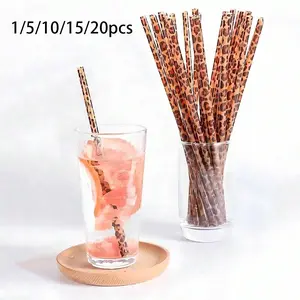 1/5/10/15/20PCS Reusable Leopard Print Plastic Straws, Various Pack Sizes, Animal Print Drinking Straws for Jungle Animal Birthday Party, Animal Birthday Party Gifts, For Wedding, Birthday, Anniversary, Party