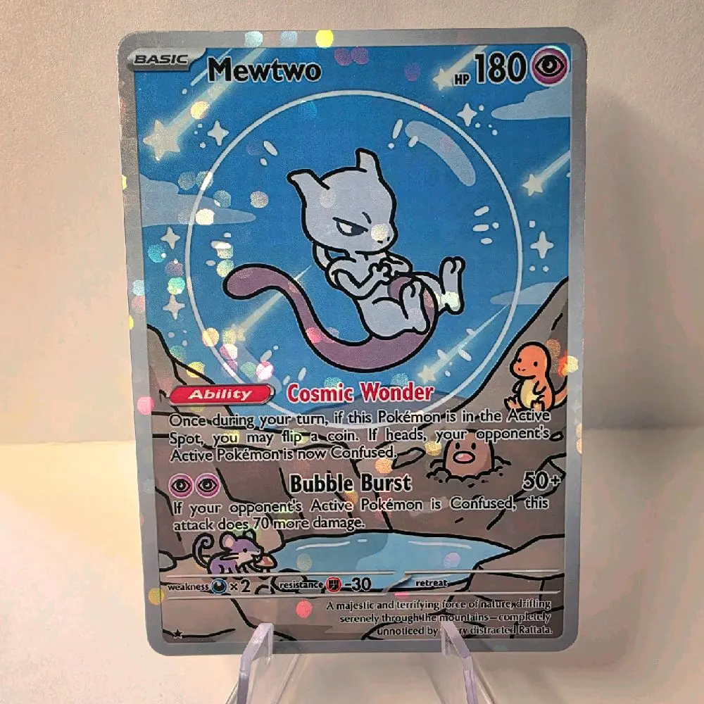 Custom Bubble Mewtwo Cosmic Wonder Holo Card - Handcrafted TCG Collectible