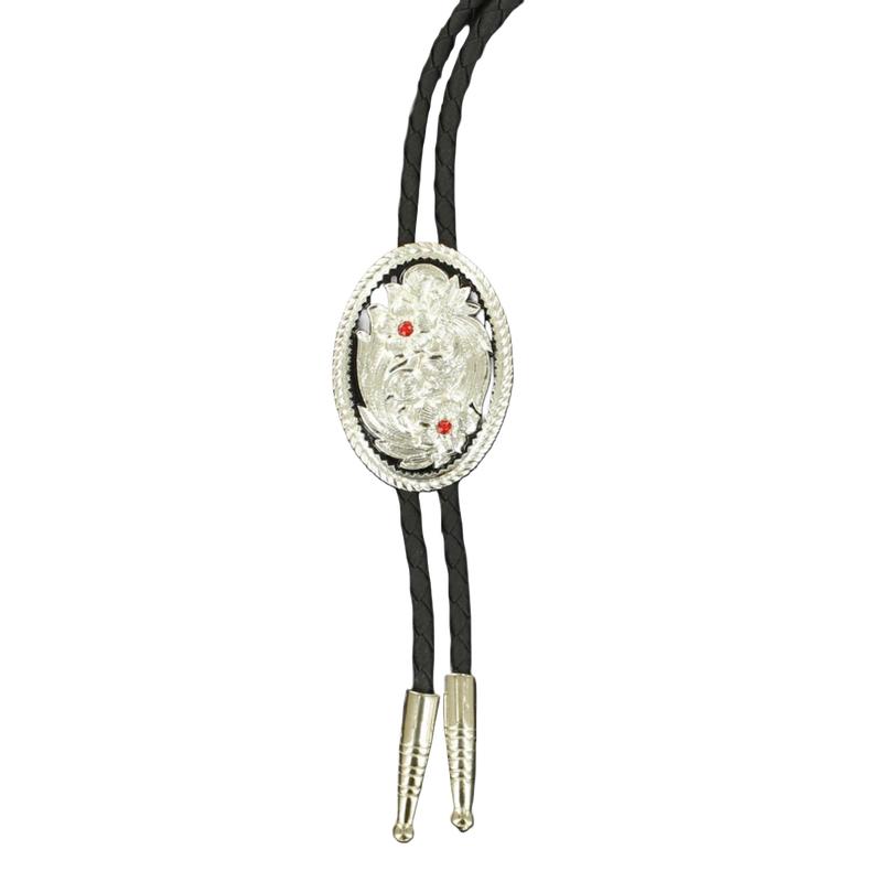 M&F Western Double S Western Sliver With Red Stone Bolo Tie 22614