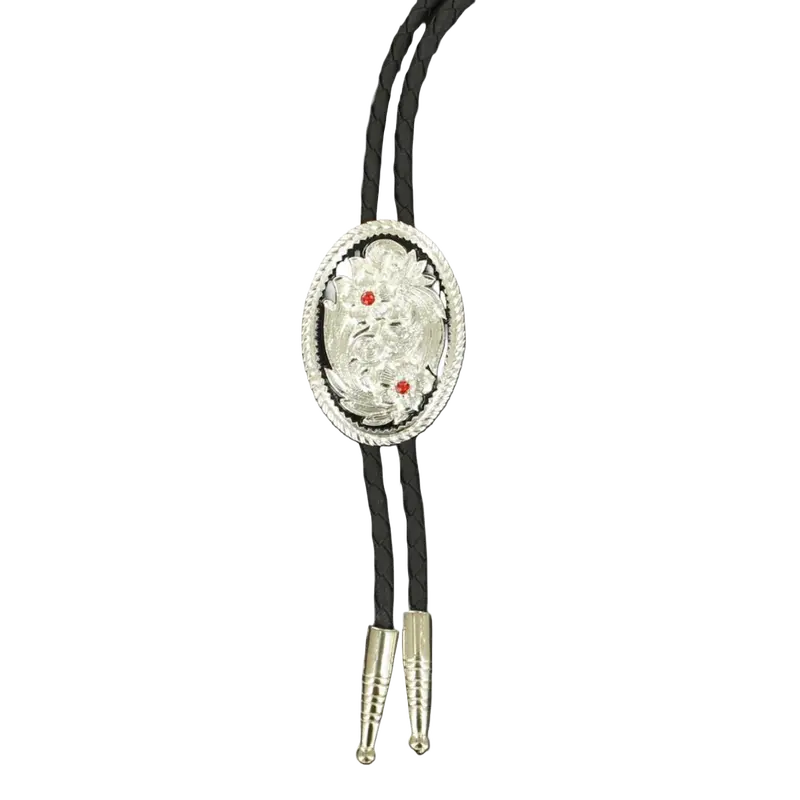 M&F Western Double S Western Sliver With Red Stone Bolo Tie 22614