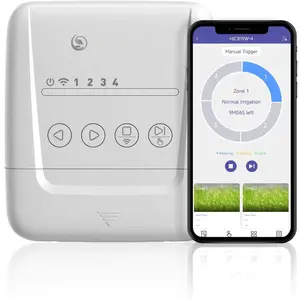 4 Zone  Sprinkler Controller with Local Weather Intelligence and Atmosphere Lights, Automated Watering and App Control WiFi Irrigation System, Save Water Through Rain Skip