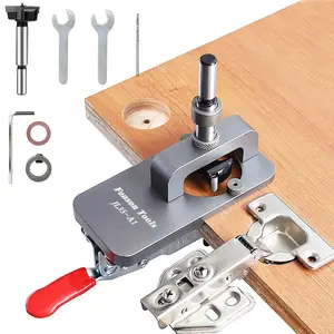 Professional Woodworking Concealed Hinge Installation Kit, 35mm Adjustable Depth Anti-Slip Drilling Jig, High-Hardness Tungsten Carbide Bits, Precision Cabinet Door Positioner