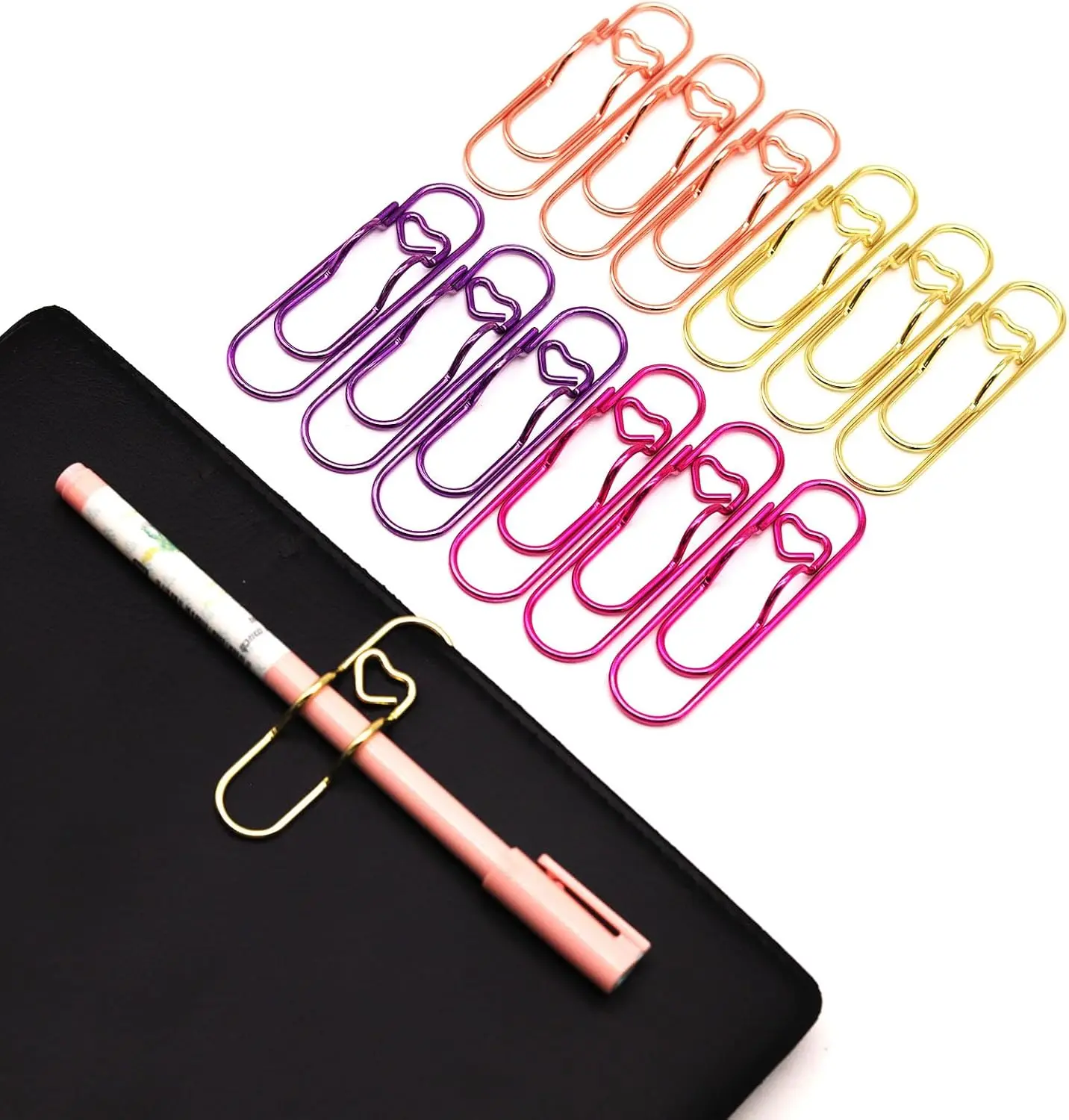 Heart Pen Clip Metal Pencil Clips 6 Pcs Rose lacari notepad clip Steel Paperclip Portable Large Size Holder for Notebook Book Journal Office School Accessories Style Durable Vibrant Colors