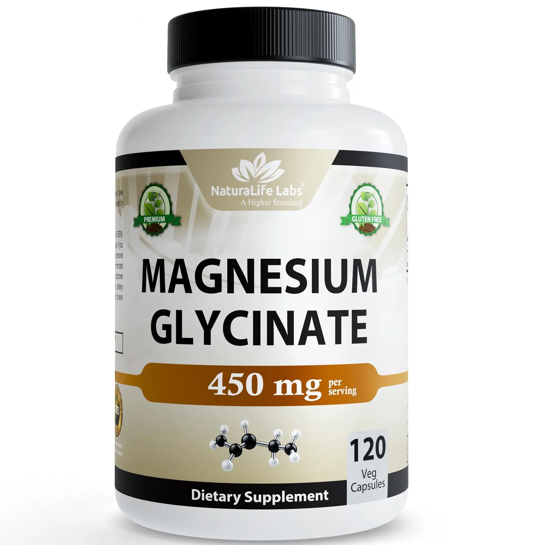 NaturaLife Labs Magnesium Glycinate - 450 mg per Serving – 120 Vegan Capsules - Non-GMO, Gluten-Free, Vegan