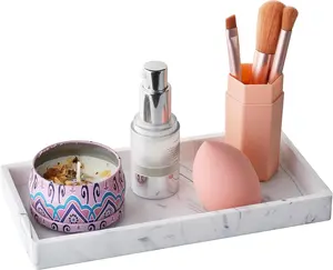 Bathroom Tray,  Vanity Tray for Bathroom, Anti-Slip Soap Dispenser Tray for Kitchen Sink, Small Tray for Bathroom Counter, Marble Color Holder for Perfume, , Key (7.8 * 3.9 Inch)
