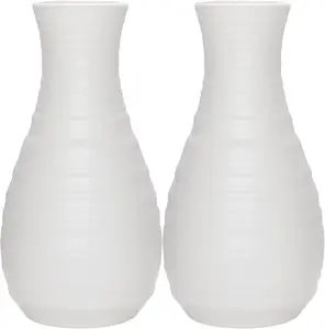 Pack of 2 Composite Plastics Flower Vase, Unbreakable Ceramic Look Vase for Home Decor Centerpieces, Arranging Bouquets (White)