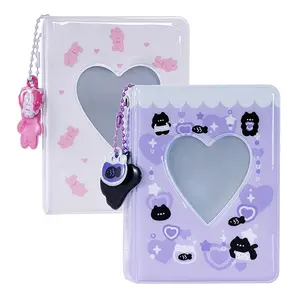 Photocard Binder Album, Mini Photo Album Kpop, 3 Inch Kpop Love Heart Hollow Photocard Binder, Mini Photo Card Book Holder for Collecting With Pendant DIY Keychian (Style 4) Gift