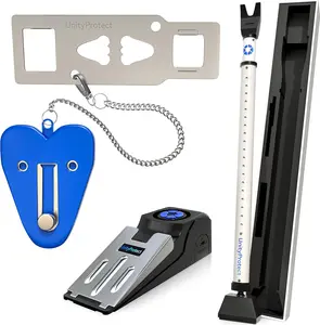 UnityProtect Door Security Bar with Door Stopper Alarm 120 DB & Portable Door Lock Bundle - 3 Pack master lock door  guard bar security