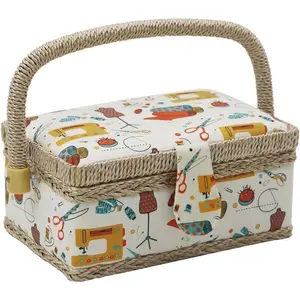Sewing Basket with Sewing Kit Accessories, Small Sewing Box Organizer with Mini Sewing Kits for Kids, Beginners and Gift (Sewing Theme Orange)